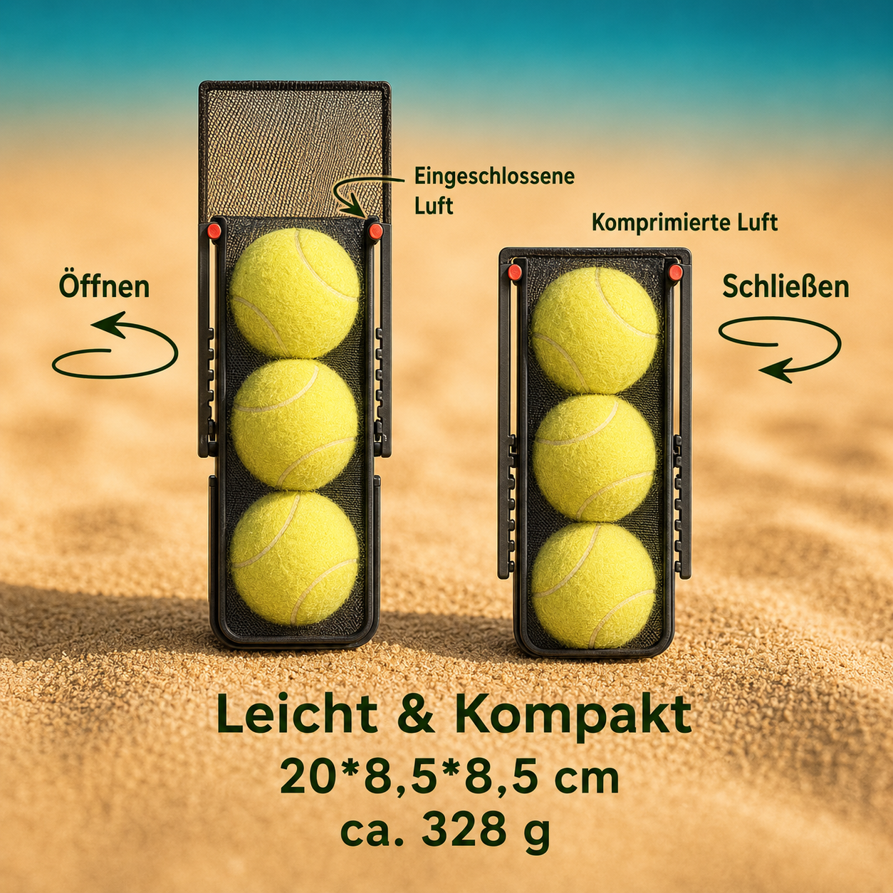 PADVEO Pressurizer – Padel Ball Druckbehälter mit 3 gelben Bällen, schwarz